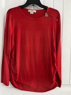 Michael Kors Long Sleeve Top With Gold Zip Shoulder Womens Size 1XL Scrunched
