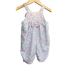 Vintage Pink Floral Overalls with Flower buttons and Bow 3-6 months