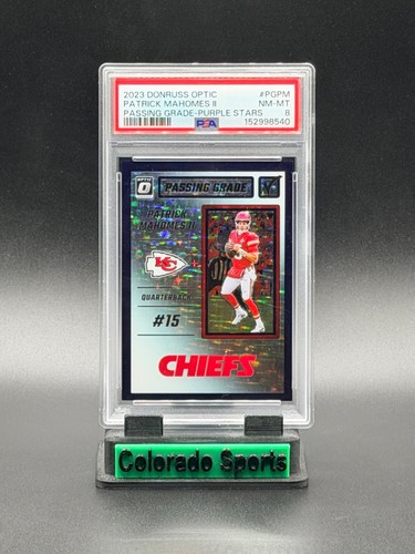 PATRICK MAHOMES 2023 Donruss Optic Passing Grade Purple Stars 09/25 PSA 8
