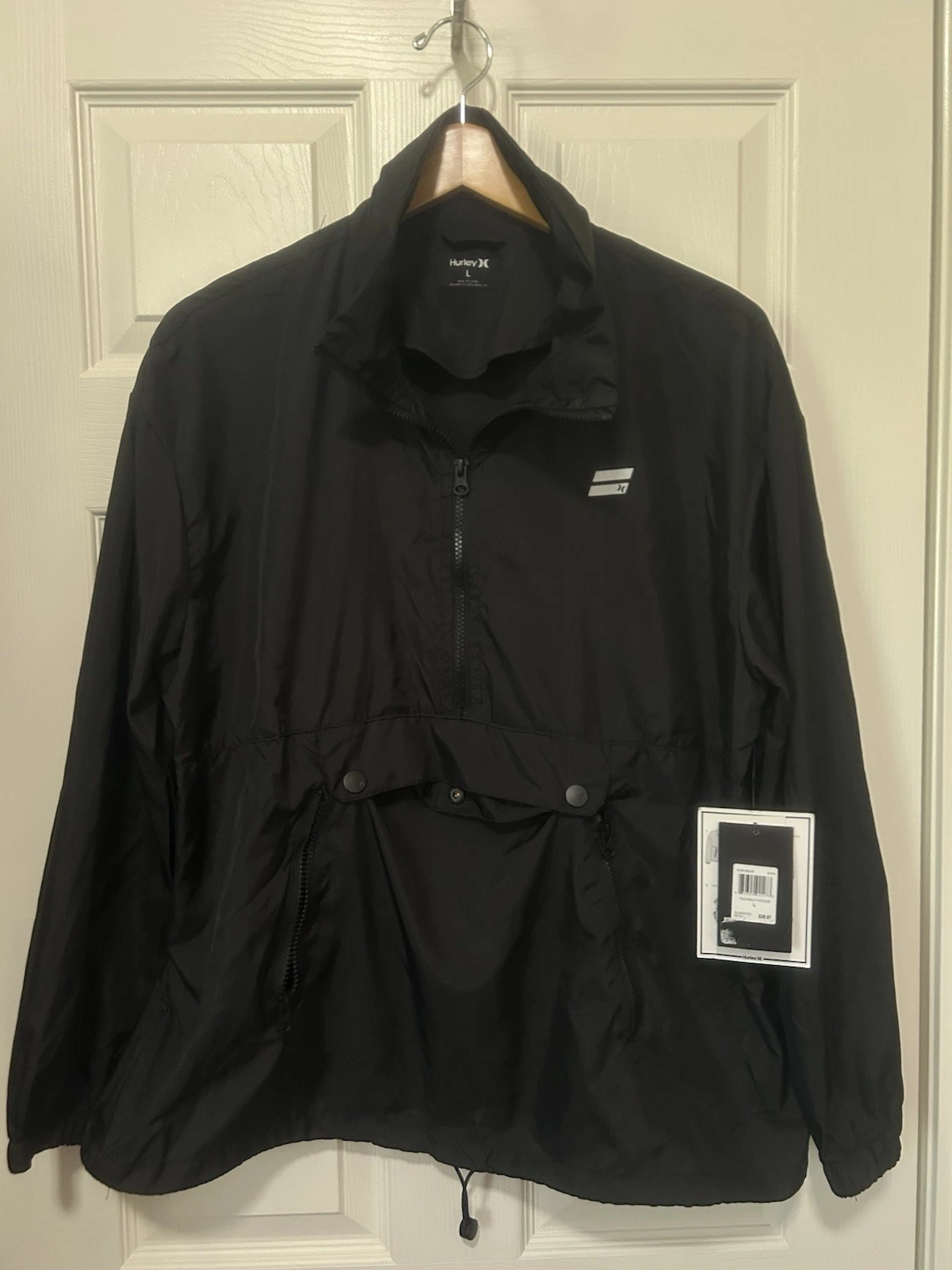 HURLEY Black Packable Wind and Water Resistant Half Zip Jacket, NEW, Men's Large