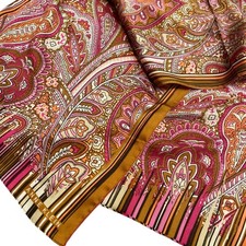Vtg Anne Klein Rectangular Pink Paisley Floral Scarf 13.5 x 68" Orange Geometric