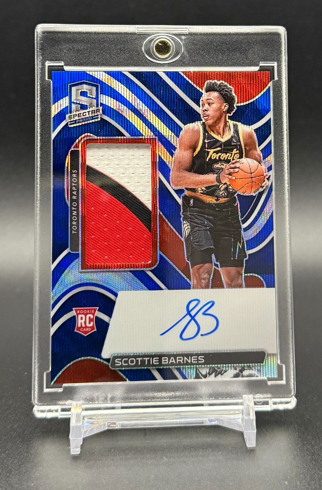 SCOTTIE BARNES - 2021-22 Spectra BLUE WAVE PRIZM ROOKIE PATCH AUTO RPA #d 21/30
