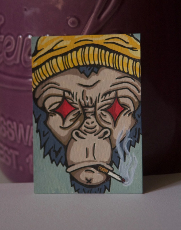 "Monkster”, ACEO Original Art Painting by Austyn Q., 2.5x3.5 Inches