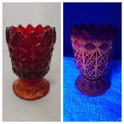 Fenton Ruby  Amberina Diamond Fan Votive Candle Holder 3 1/2" UV Reactive