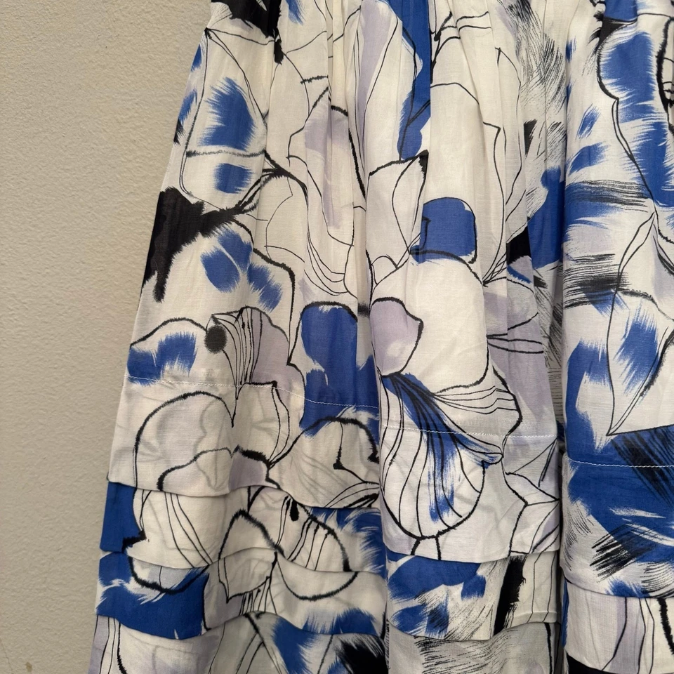Minifalda Club Monaco Azul Mezcla Seda Abstracto Audaz Floral en Niveles Línea A Talla 4 Foto 4 de 4