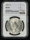 💥💥 1922 Peace Silver Dollar NGC MS64 90% SILVER Luster Nice Strike