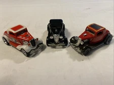 HotWheels 3 Window 34 Ford Lot of 3 , Hi Rakers Series, RR Grey Hubs,Fire Chief.