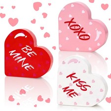 3 Pcs Valentine's Day Decorations - Valentine's Day Wooden Conversation Heart...