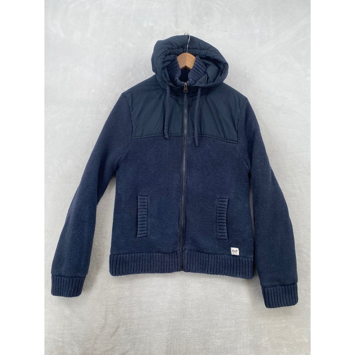 Abercrombie Fitch Mens Navy Blue Full Zip Hoodie Knit Jacket Size