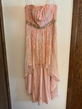 Sherri Hill Silk Strapless Beaded Sequin High-Low Dress Peach Homecoming Prom 14