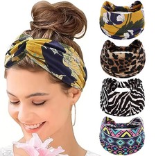 Wide Headbands for Women Non Slip Soft Fabric Hair Wrap, 4-Pcs Cloth Headbands