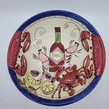 Tika Home Pottery Tabasco Seafood Buffet Collection 12 1/2" Crab Shrimp Bowl EC