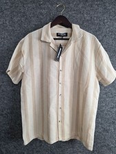 San Francisco Work Shirts Beige Striped Button-Down Short Sleeve Beach Large