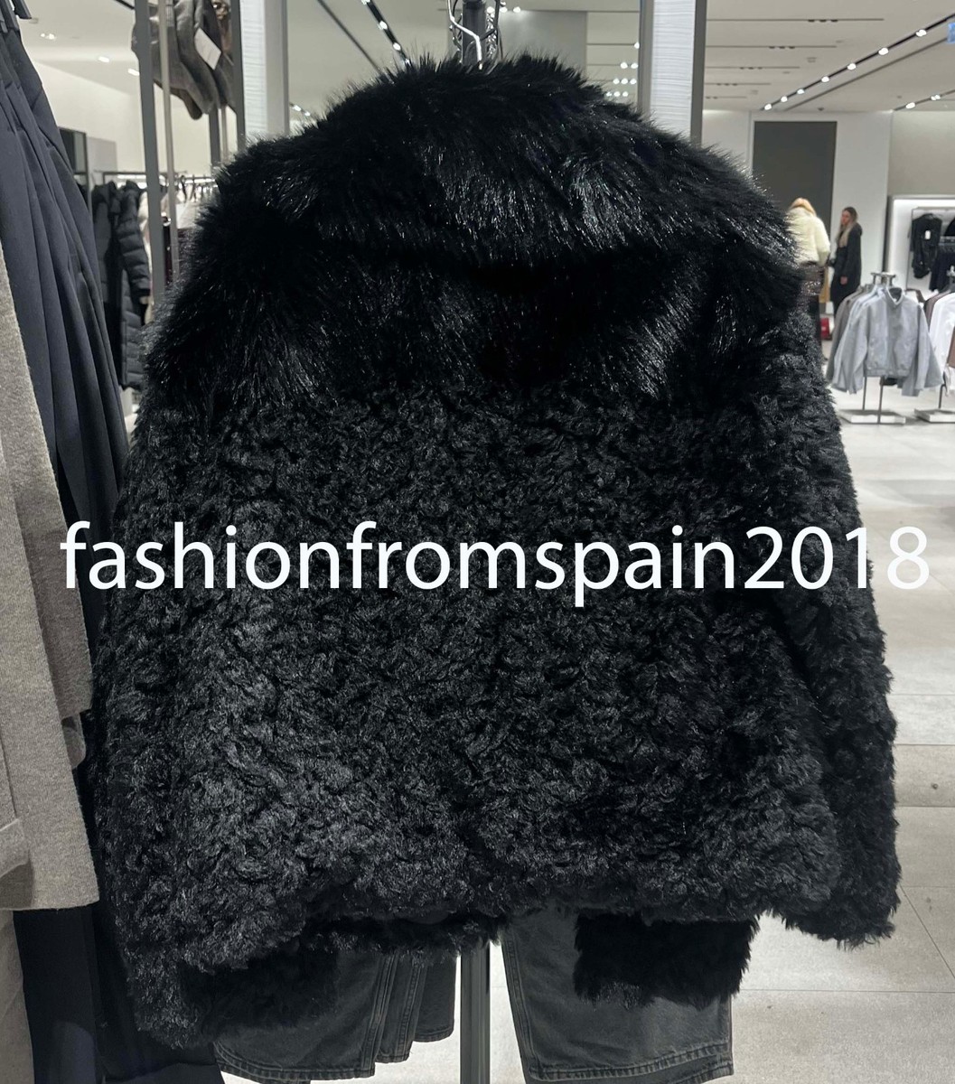 ZARA NEW WOMAN ZW COLLECTION FAUX FUR SHORT COAT BLACK S,M,L 3548