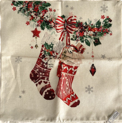 Retro Vintage-Look Stocking Throw Pillow Covers 18X18 Inch Christmas Red Green