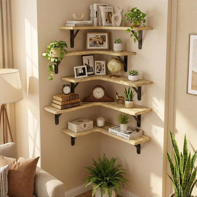Rustic Corner Floating Shelves Set of 5   Wall Mounted Wood Shelves