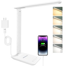 LED Desk Lamp with 15W Wireless Charger, USB Port, Dimmable, Touch Control