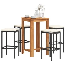 Garden Bar Set Black Solid Acacia Wood 5 Piece Set