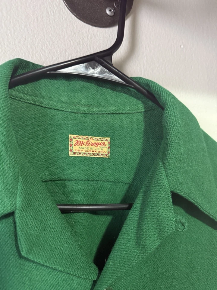 Vintage 50s McGregor Green Button Up Loop Collar Shirt Rare Green Color - Image 3 of 4