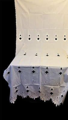 Embroidered  Cut Out Greek Curtain Panel With Valance New 46 X 96