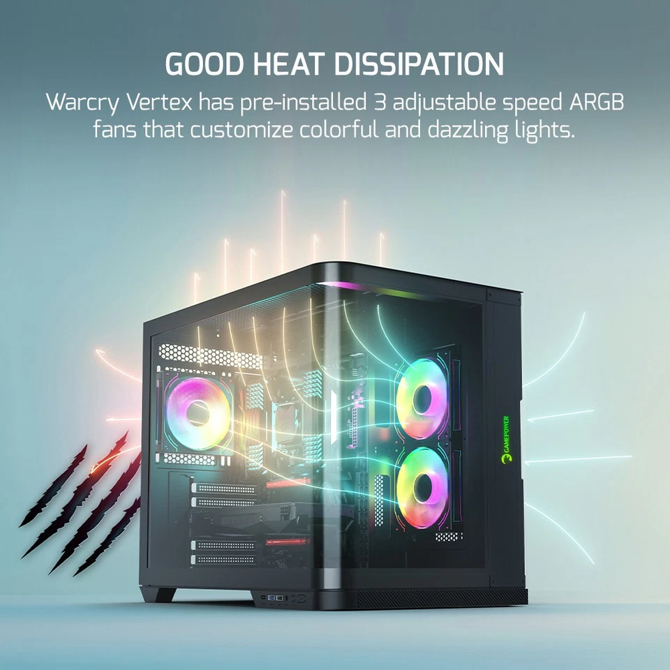 GAMEPOWER Vertex Curved PC Gehäuse ATX Mid Tower Aquarium 3X PWM ARGB Lüfter - Bild 4 von 4