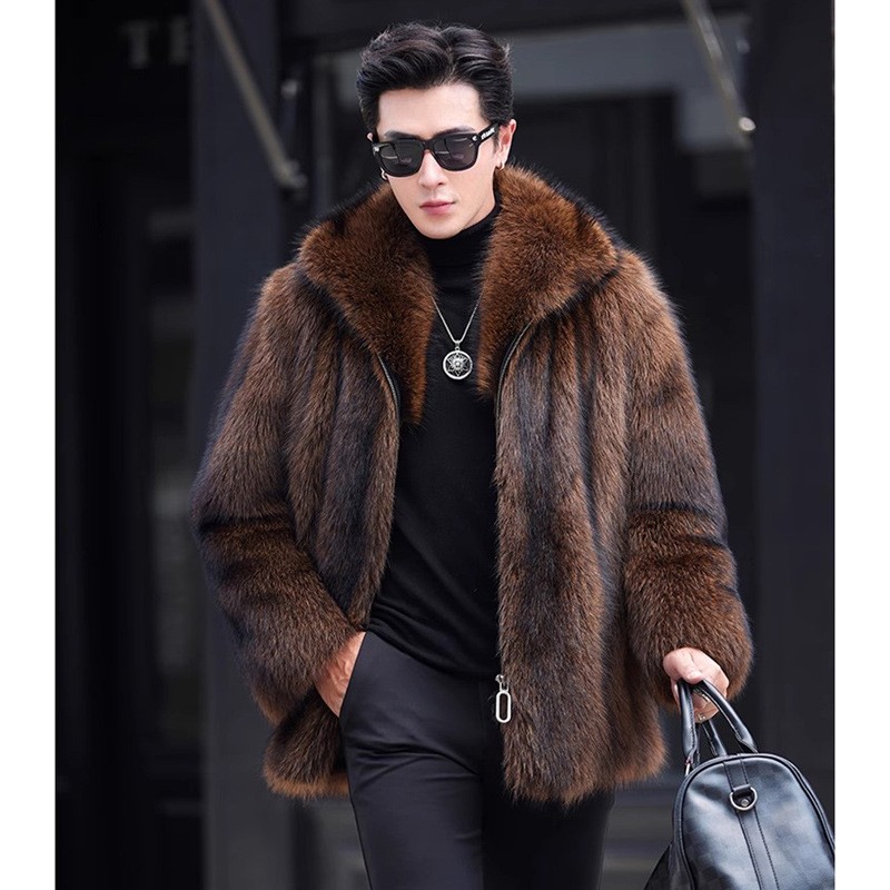 Men Mink Fur Coat Jacket Faux Fur Short Outwear Winter Zip