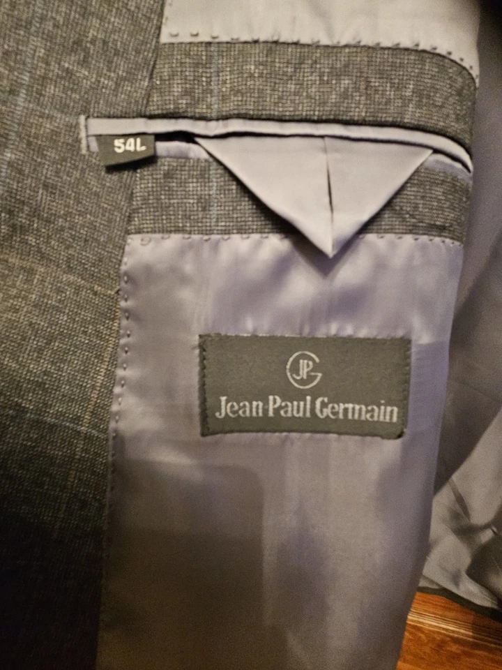 Blazer Jean Paul Germain Para Hombre 54 L Gris Oscuro Patrón A Cuadros con Tiras Azul Rojo Foto 3 de 4
