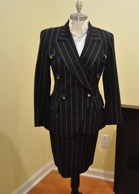Luxury Wool Vintage Escada Margaretha Ley Navy Skirt Suit 36/38 Modified to US 4