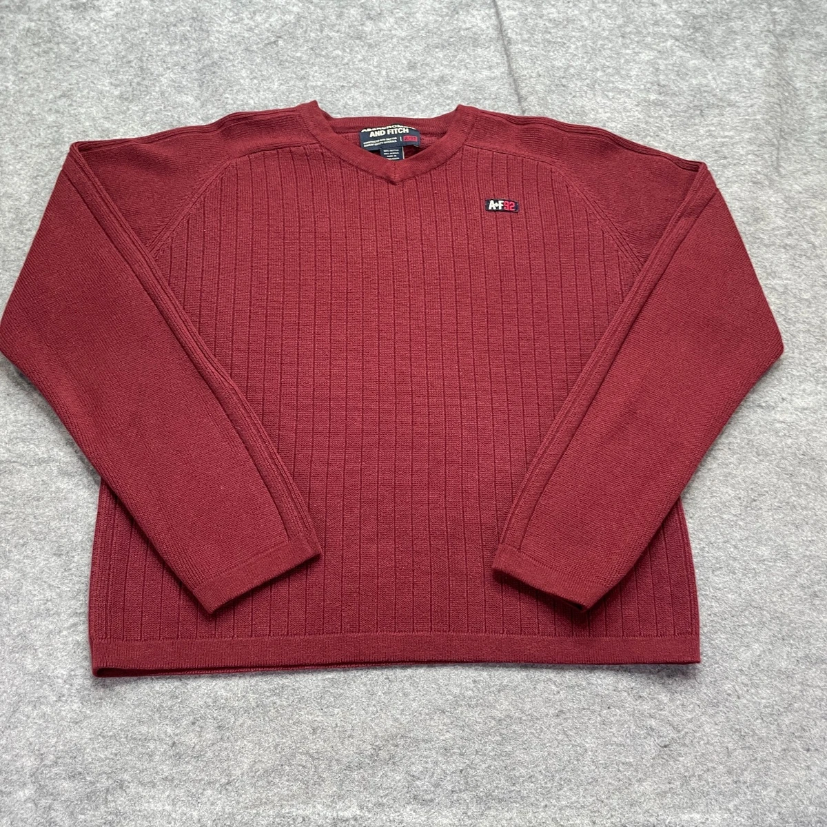 Abercrombie Sweater Men M Red V Neck Ribbed Knit Pullover Jumper Acrylic