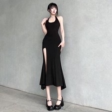 Sexy tight halter neck black dress