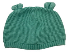    GAP BABY TAN CROCHET KNIT TEDDY BEAR EARS HAT SZ 12-18 M Teal Green EUC N2