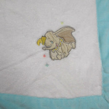 Dumbo Disney Baby Plush Blanket White With Teal Blue Trim Disney Store 30x40
