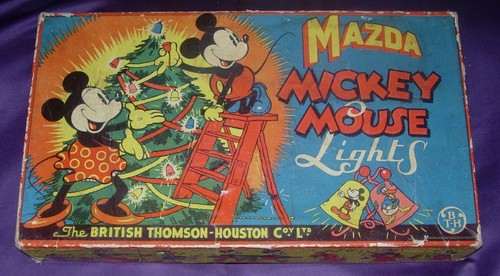 MAZDA MICKEY MOUSE CHRISTMAS LIGHTS LARGE 12-LIGHT BOX ONLY DISNEY 1930'S