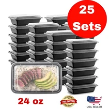 [25 Set]24 oz Meal Prep Food Containers with Lids Reusable Microwavable BPA FREE