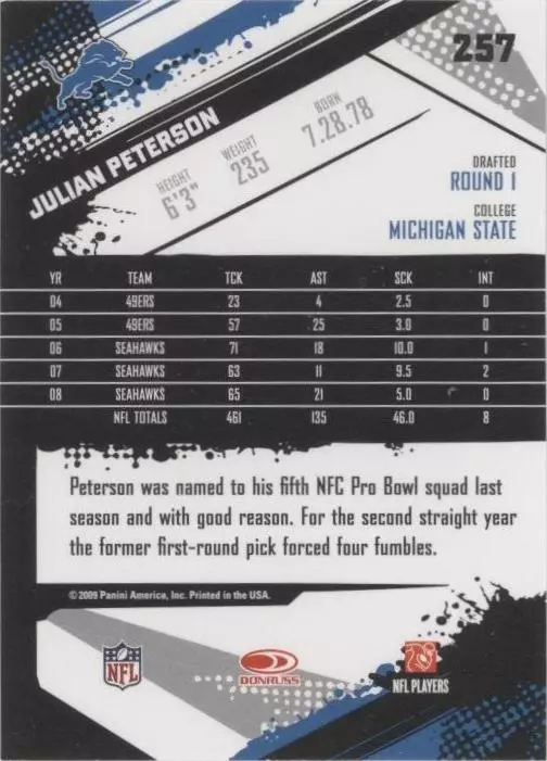 2009 Score Inscriptions Julian Peterson #257