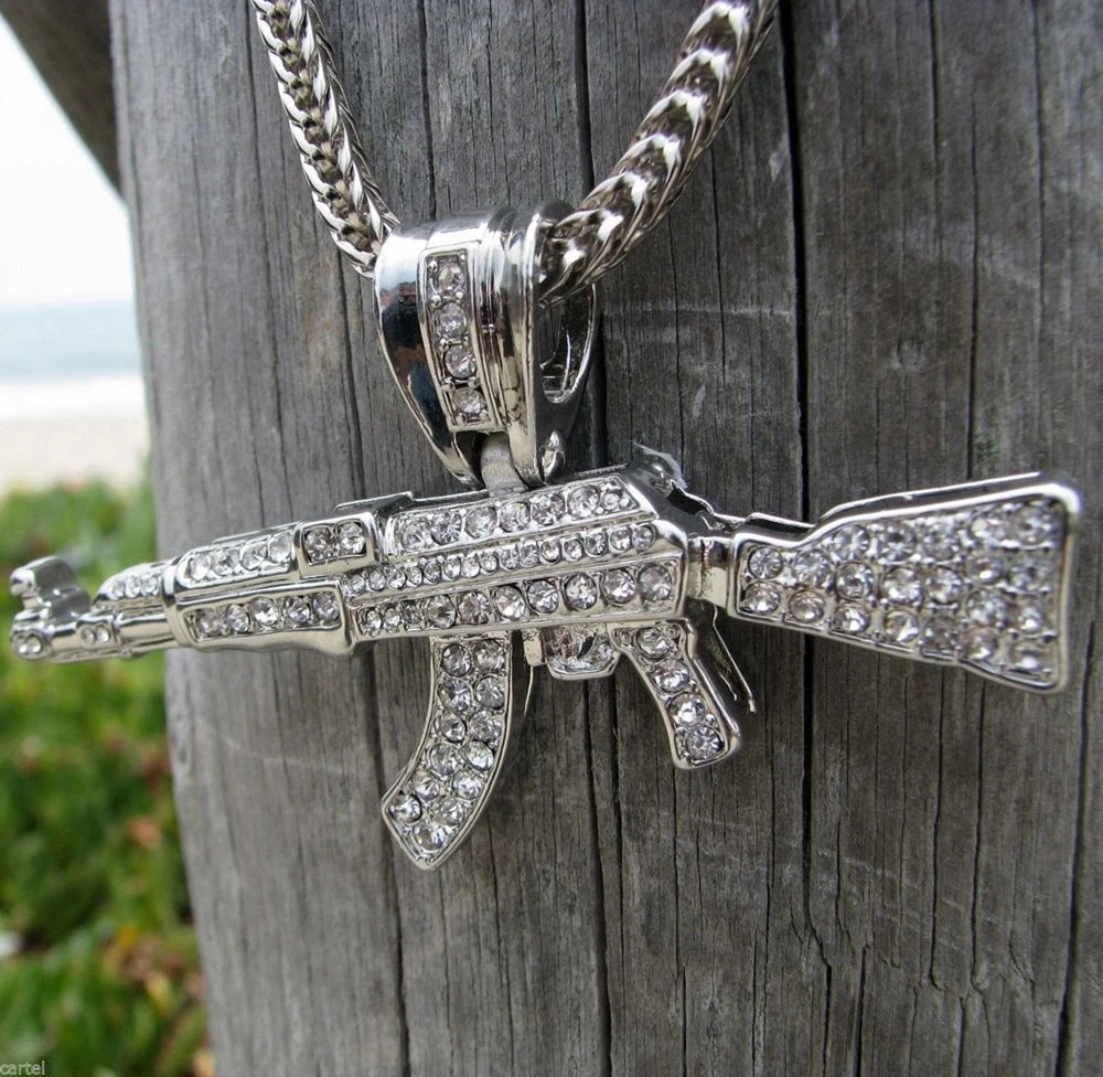 Amazon.com: DJDEFK Necklace AK 47 Gun Pendants Necklace for Men Rapper  Jewelry Gold Silver Color Choker (Length : 60cm Rope Chain, Metal Color :  Silver) : Clothing, Shoes & Jewelry