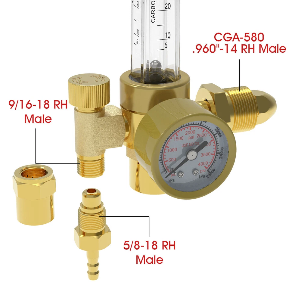 CO2 Argon Flow Meter Gas Regulator Gauge with Gas Hose Mig Tig Welding + Hose - Image 2 of 4