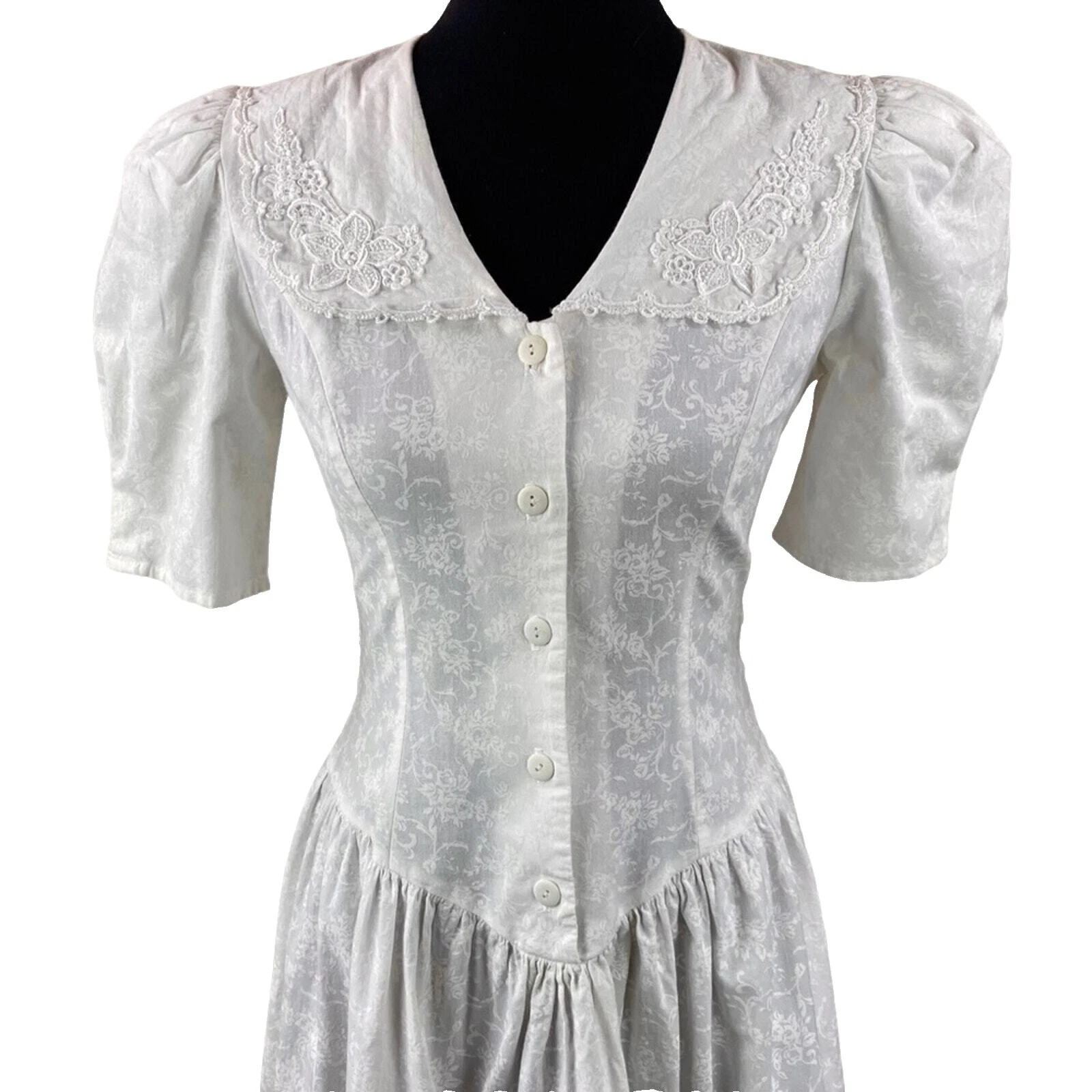 White Victorian 1980s Vintage Dresses for Women