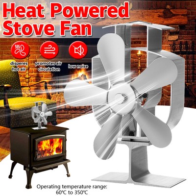 5 Blade Wood Heater Eco Fan Stove Fireplace Fire Heat Powered