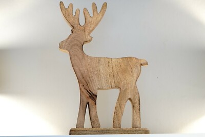 Rentier aus Holz Natur Hirsch Weihnachten Winter Landhaus Tischdeko 42 x 24 cm