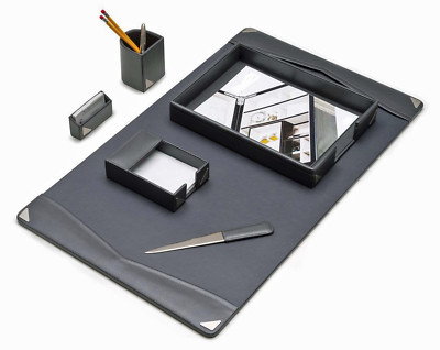 OXFORD 6-PIECE GRAY LEATHER DESK SET