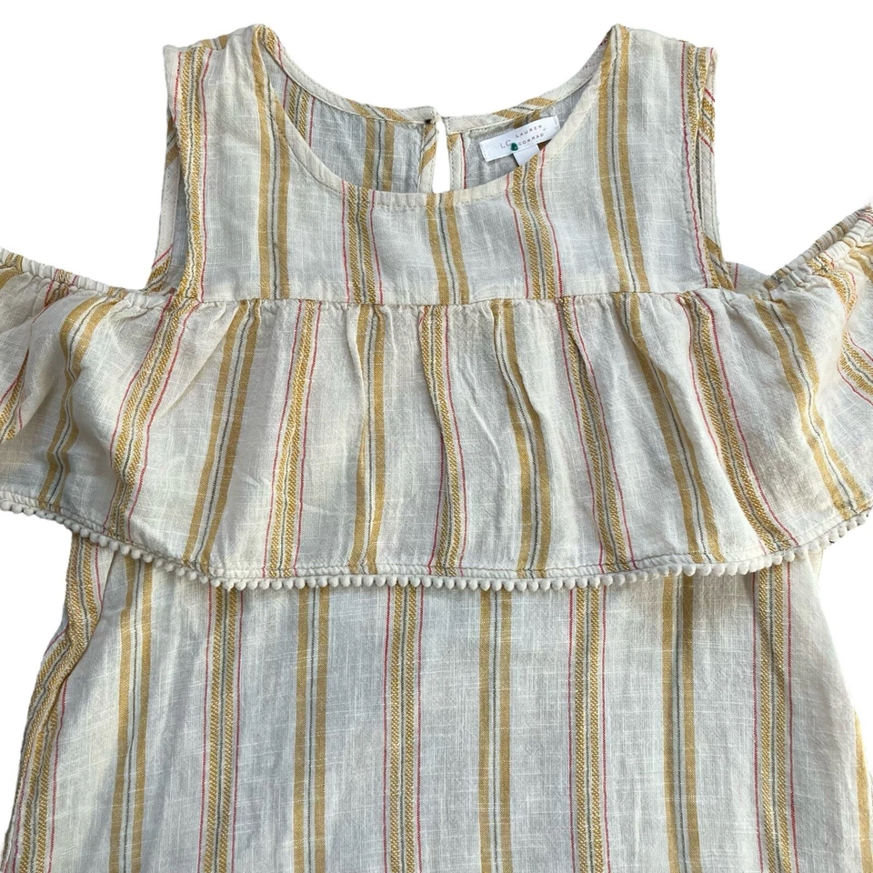 Nuevo con etiquetas Top Lauren Conrad Mujer S Amarillo Rayas Cerradura Trasera Volantes Hombro Frío Foto 2 de 4