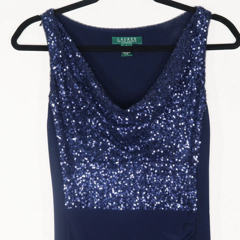 Maxi Vestido Ralph Lauren Noche Lentejuelas Azul Marino Para Mujer Talla 2 Foto 2 de 4