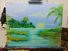 Original Abstract Impressionist Landscape Waterways Acrylic Painting On Canvas 