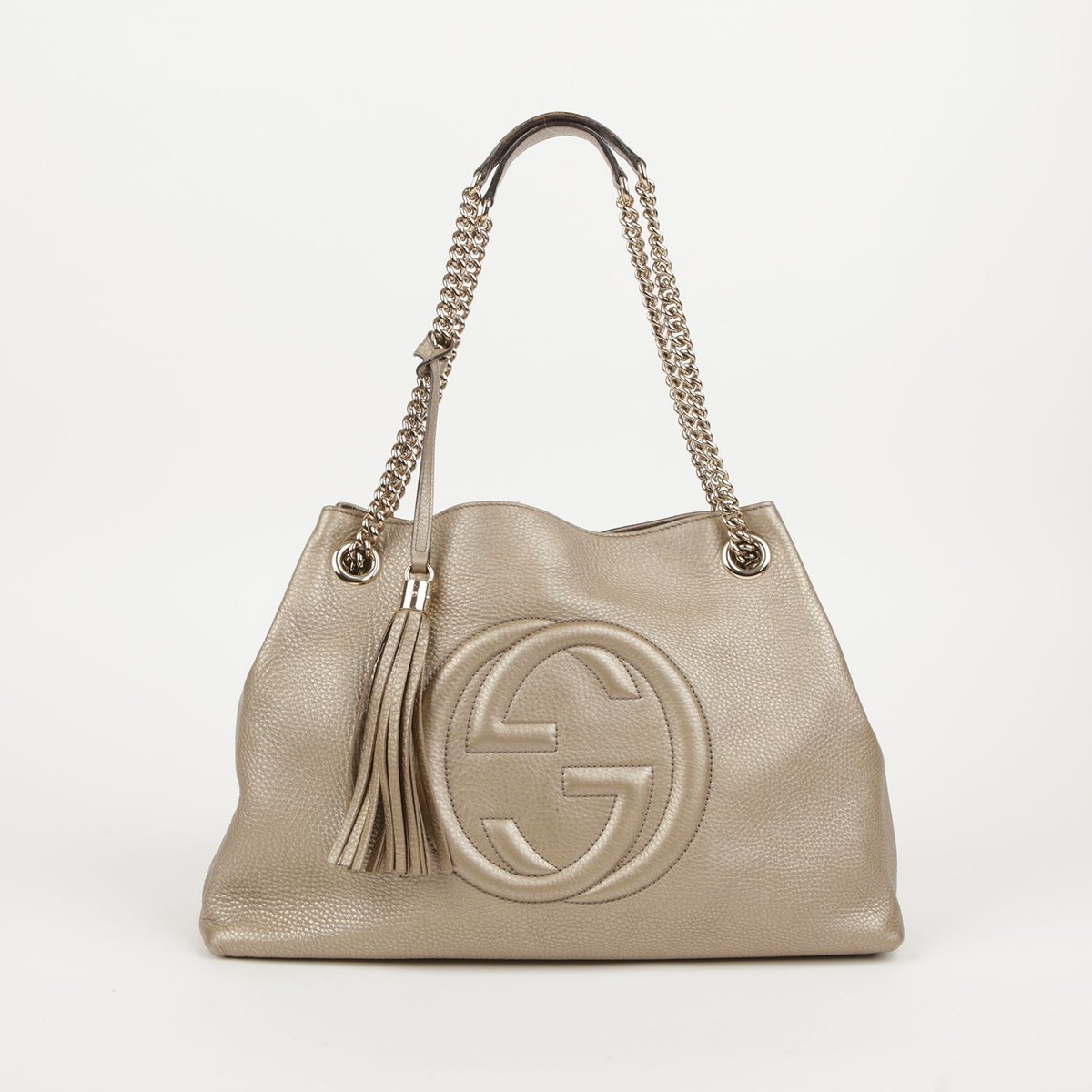 Gucci Metallic Gold Leather Soho Tassel Chain Shoulder Bag Gucci Metallic Gold Leather Soho Tassel Chain Shoulder Bag