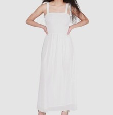 Black Tape Women's White Tied-Strap Smocked Maxi Dress Size M