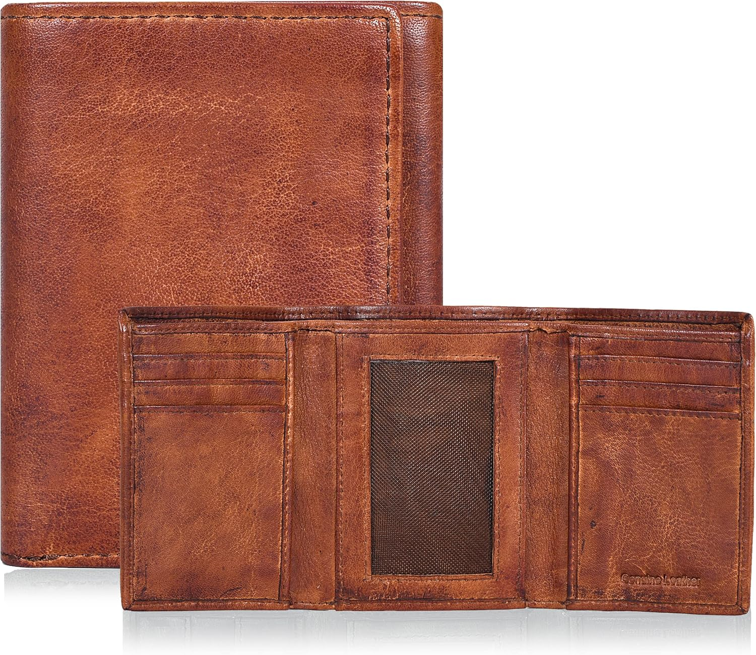 Tri Fold Leather Wallet for Men with RFID | Slim Wallets for Men with 1 ID and 6