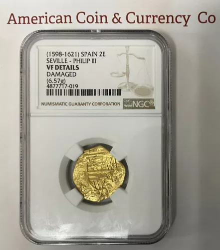 (1598-1621) Spain 2 Escudo Seville Philip III NGC VF Details "Damaged"