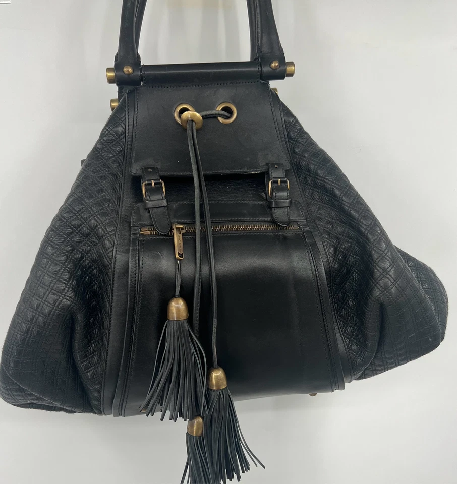 Bolso de Hombro Zac Posen Cuero Acolchado Negro XL Beatrice con Borlas Foto 4 de 4