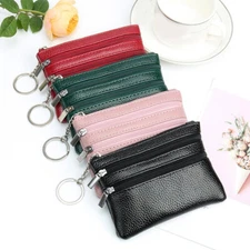 Women Leather Wallet Clutch Coin Purse Double Zipper Key Case Mini Card Holder
